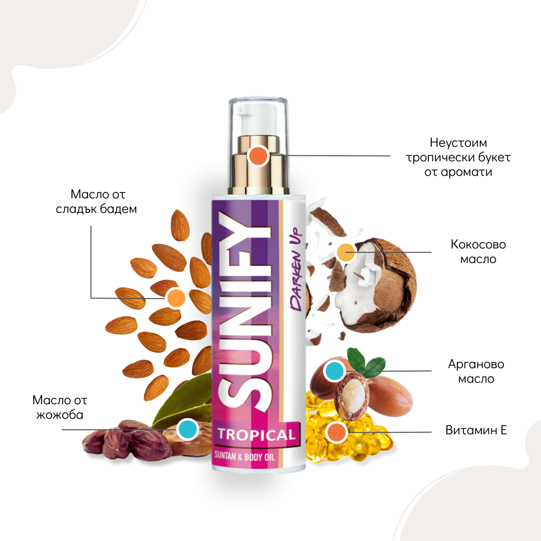 SUNIFY TROPICAL натурално масло за тен за тяло и лице 200ml